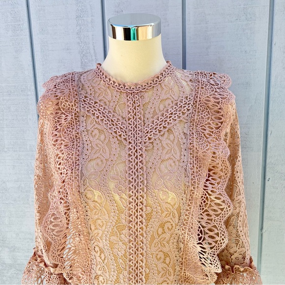 Melograno Rico Lace Blush Blouse See-through Top Long Sleeve - Picture 3 of 10